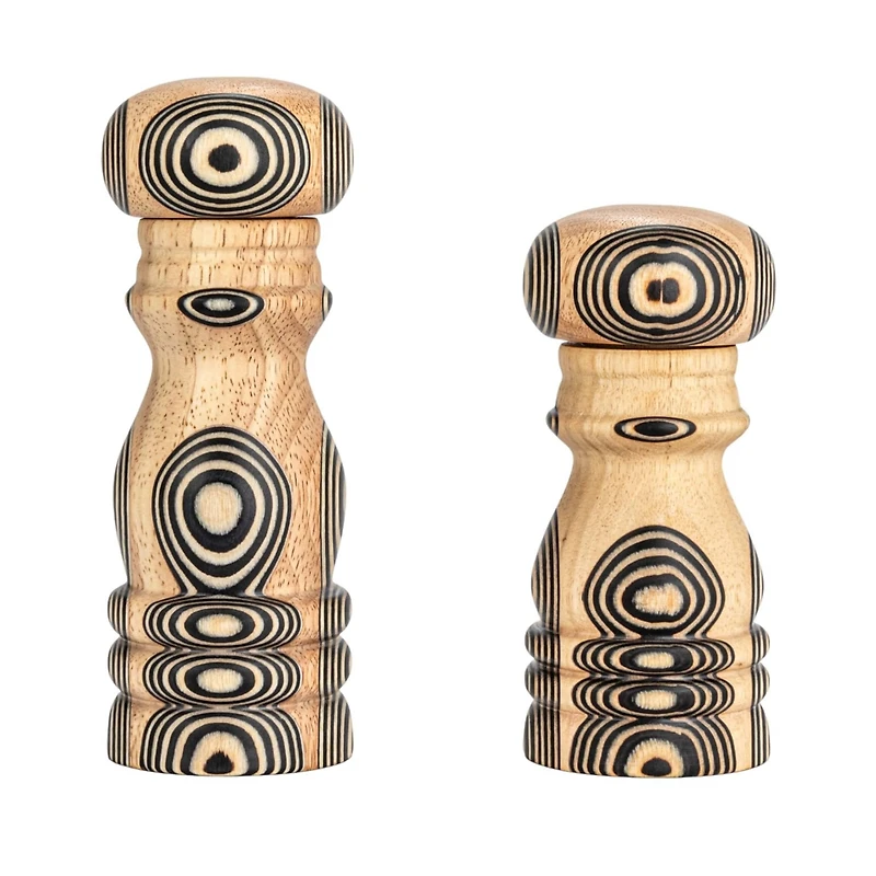 Hello Honey® Natural & Black Inlaid Circles Wood Salt & Pepper Mills Set