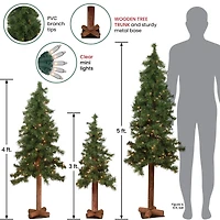 3ft., 4ft., & 5ft. Pre-Lit Woodland Alpine Artificial Christmas Tree Set, Clear Lights