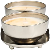 Jasmine Scented 2-Wick Candles in Silver Bowls Set 
