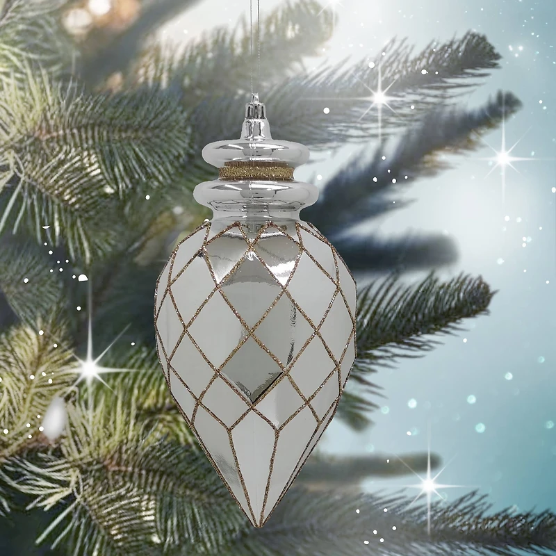 10" Silver & Gold Glitter Diamond Teardrop Ornament by Ashland®