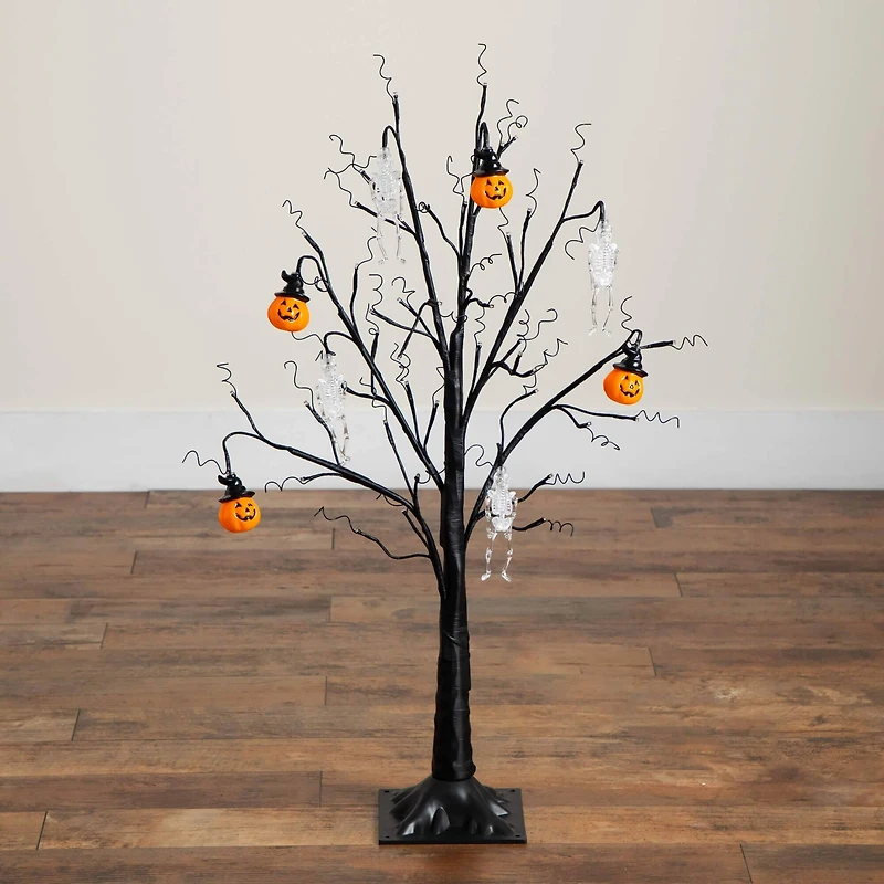 3ft. Pre-Lit Artificial Halloween Pumpkins and Skulls Ornament Tree with 48 Warm White LED Lights