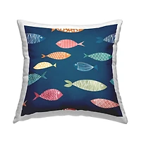Stupell Industries Blue Mixed Fish Shapes Various Patterns Throw Pillow, 18" x 18"