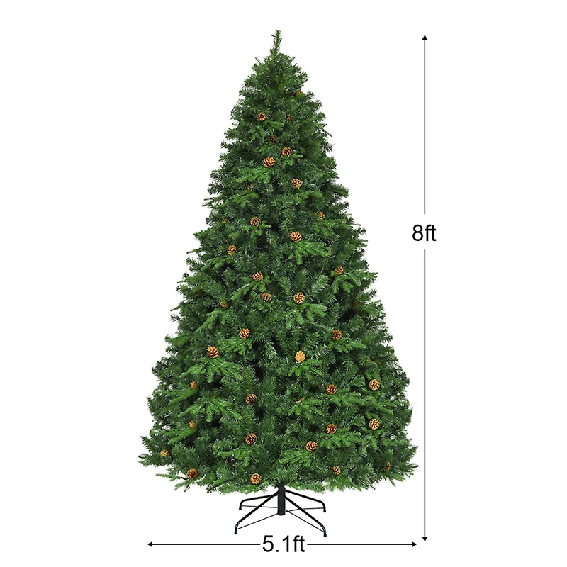 Costway 8ft. Pre-Lit Pinecones Hinged Artificial Christmas Tree, Warm White LED Lights