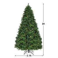 Costway 8ft. Pre-Lit Pinecones Hinged Artificial Christmas Tree, Warm White LED Lights