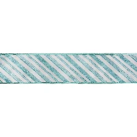 2.5" x 20ft. Turquoise Glitter Diagonal Stripes Wired Taffeta Ribbon by Celebrate It®