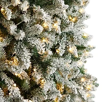 10ft. Pre-Lit Slim Flocked Montreal Fir Artificial Christmas Tree, White LED Lights