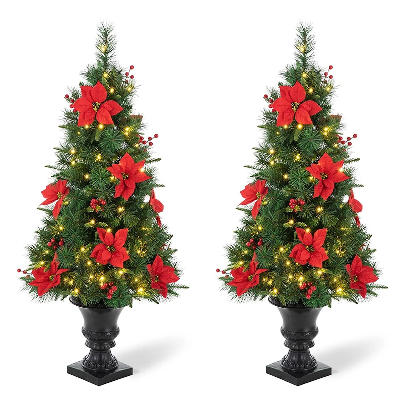 2 Pack 4ft. Pre-Lit Pine Artificial Christmas Porch Tree