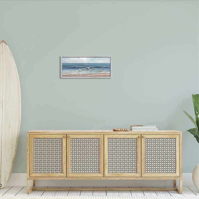 Stupell Industries Sandpipers Birds Cloudy Sky Beach Shore Painting Framed Giclee Art