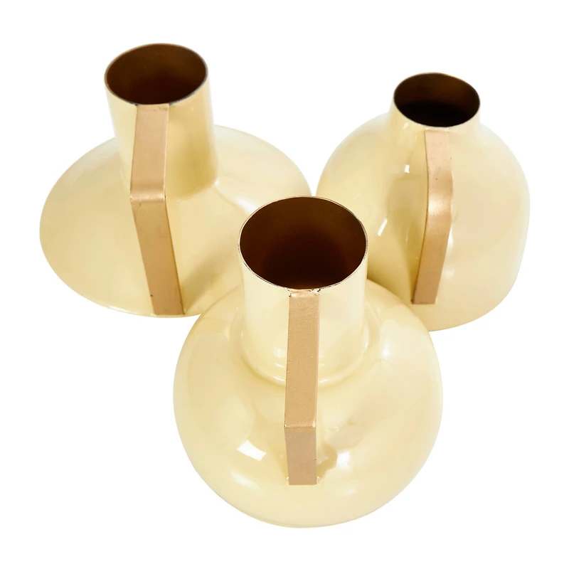 CosmoLiving by Cosmopolitan Yellow Metal Abstract Enameled Vase with Gold Handle Set