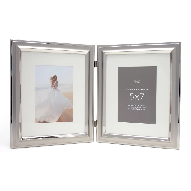 Expressions™ 2 Opening 5" x 7" Silver Hinged Frame with Mat by Studio Décor®