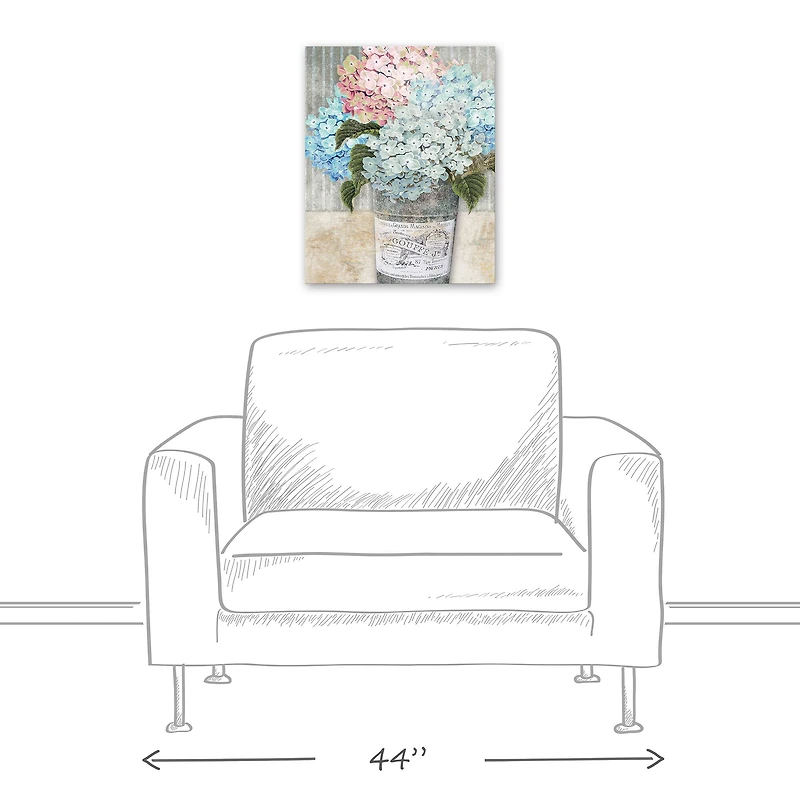 Hydrangeas In Bucket 16" x 20" Canvas Wall Art