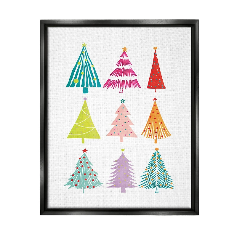 Stupell Industries Varied Fun Christmas Trees Framed Floater Canvas Wall Art
