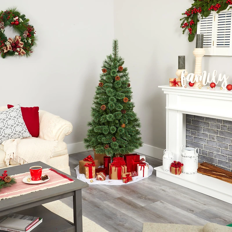 5ft. Pre-Lit White Mountain Pine & Pinecones Artificial Christmas Tree with Clear LED Lights