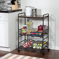 Honey Can Do Black/Walnut 3-Tier Rolling Cart