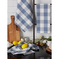 DII® Stonewash Blue Buffalo Check Dish Towels, 3ct.