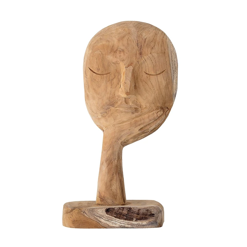Hello Honey® 14" Hand-Carved Teak Wood Face Resting on Hand Figurine