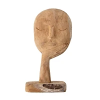 Hello Honey® 14" Hand-Carved Teak Wood Face Resting on Hand Figurine
