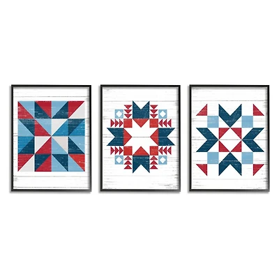 Stupell Industries Geometric Triangular Quilt Pattern Design Red White Blue in Frame Wall Art