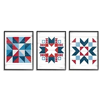 Stupell Industries Geometric Triangular Quilt Pattern Design Red White Blue in Frame Wall Art