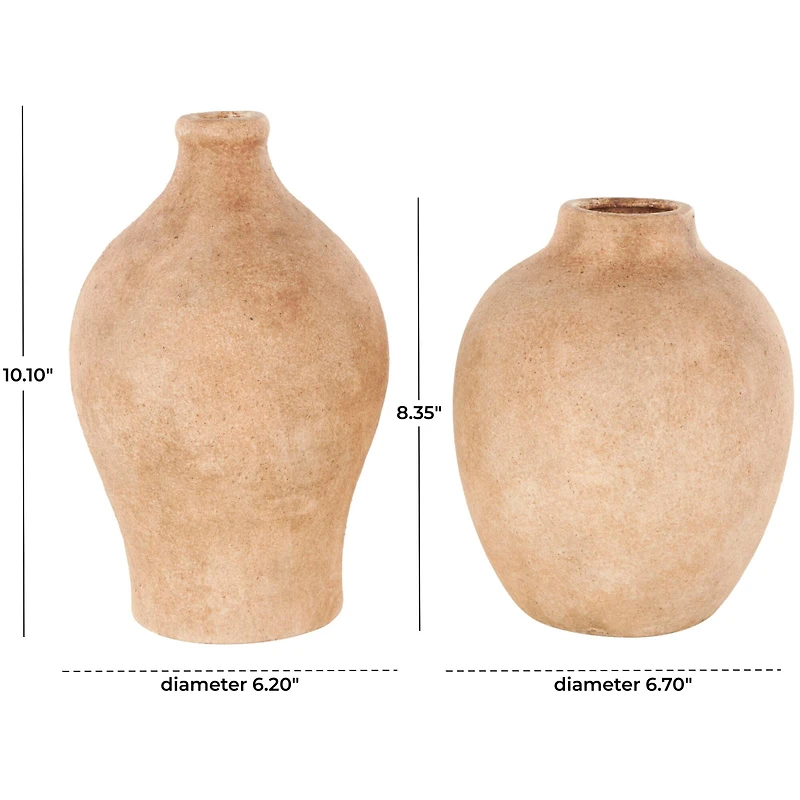 Brown Ceramic Antique Style Textured Vase Set