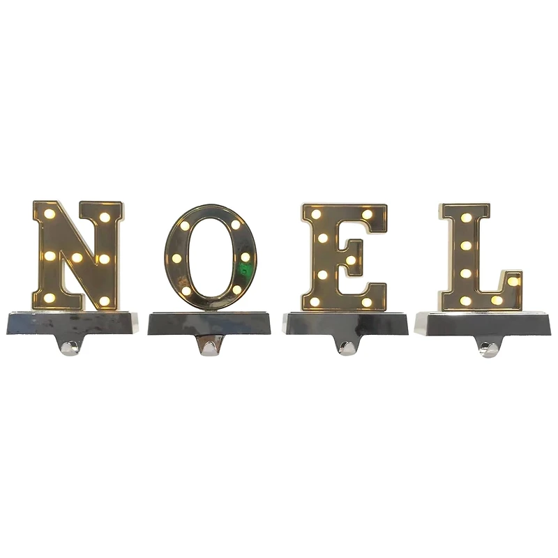 6.5" Gold & Silver LED NOEL Christmas Stocking Holder Set