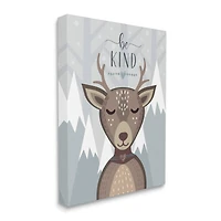 Stupell Industries Be Kind Sentiment Cartoon Deer Snowy Mountains Wall Art