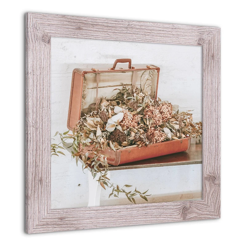 Suitcase Hydrangeas 16" x 16" Western White Framed Print