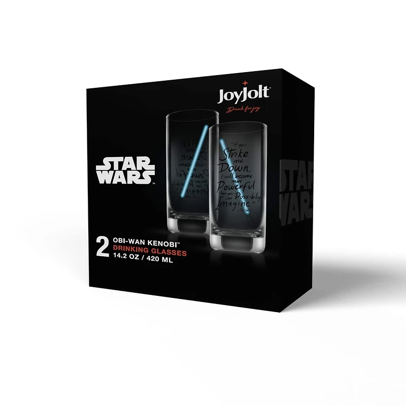 JoyJolt® Star Wars™ 14.2oz. New Hope Obi-Wan Kenobi Blue Lightsaber Tall Drinking Glass, 2ct.