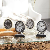 12" Black & White Metal Oval Clock Set