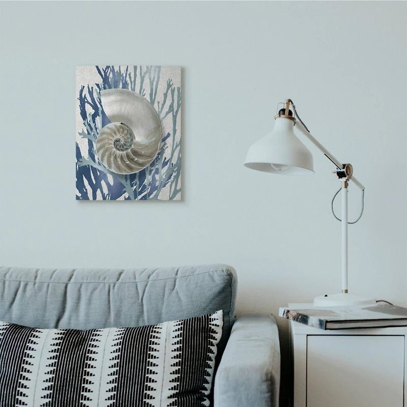 Stupell Industries Shell Coral Beach Blue Design Canvas Wall Art