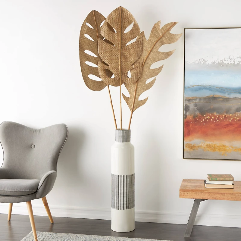 79" Light Brown Bamboo Wood Woven Palm Leaf Set