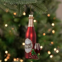 6" Matte Red Wine Country Glass Bottle Christmas Ornament
