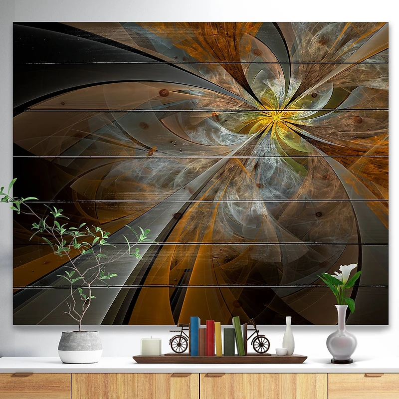 Designart - Symmetrical Yellow Fractal Flower