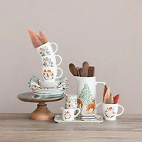 Hello Honey® 8" Woodland Flora & Fauna Round Stoneware Plate Set