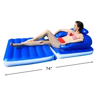 74" Blue Convertible Lounge Chair Inflatable Swimming Pool Float
