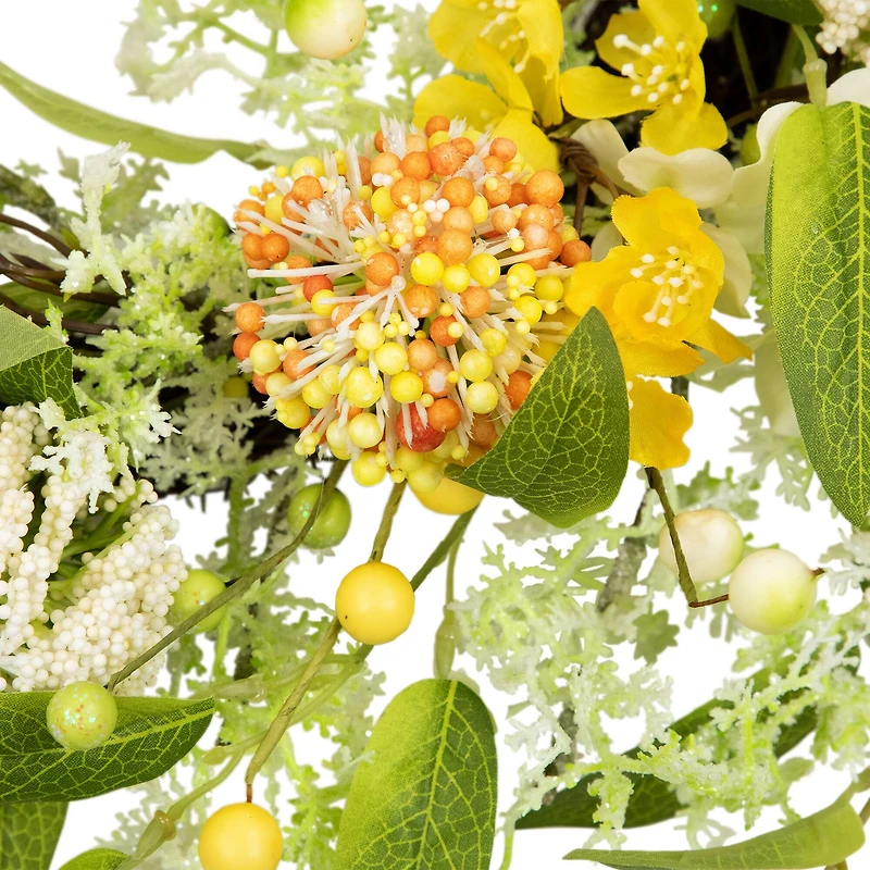 26" Yellow & Orange Berry & Thistle Floral Spring Wreath