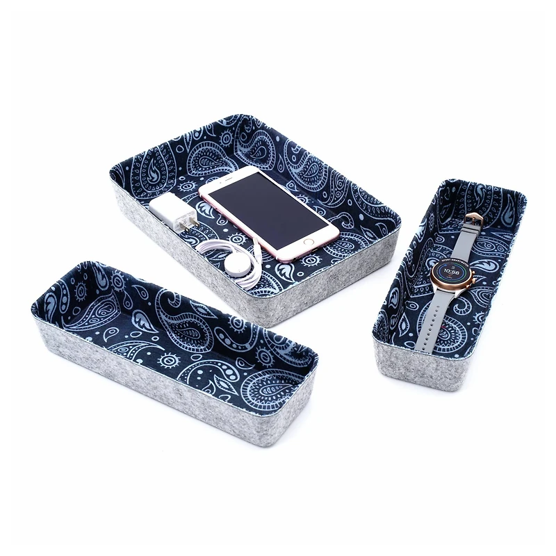 Welaxy Felt 3 Piece Paisley Drawer Organizer Set