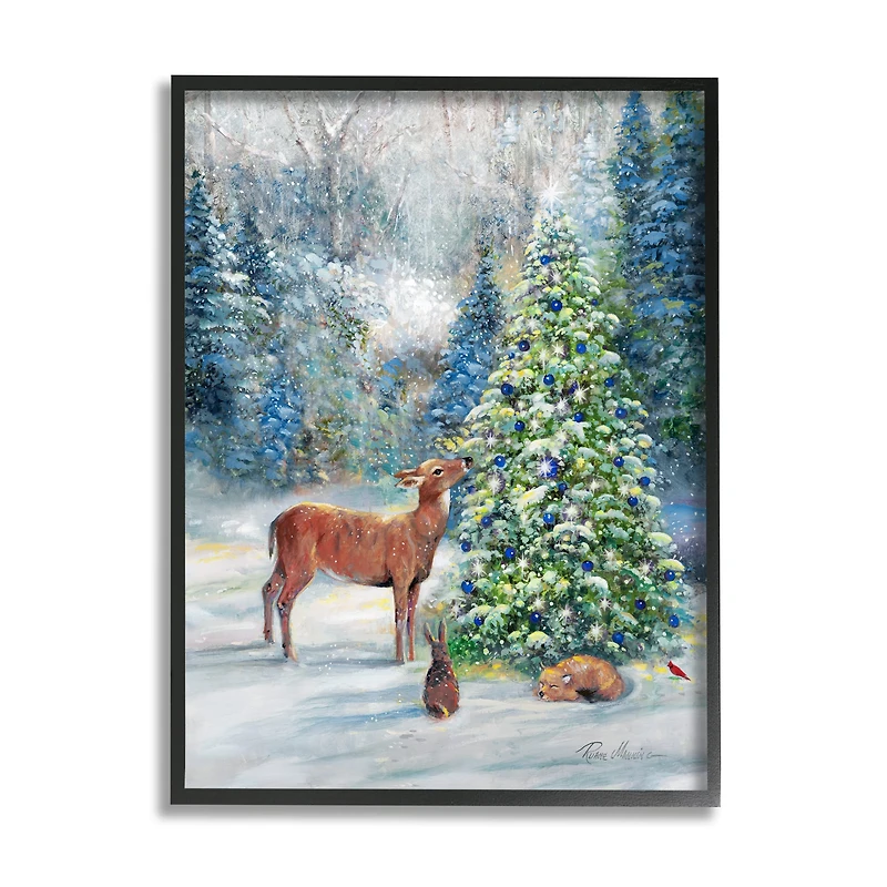 Stupell Industries Winter Woodland Animals Tree Framed Giclee Art