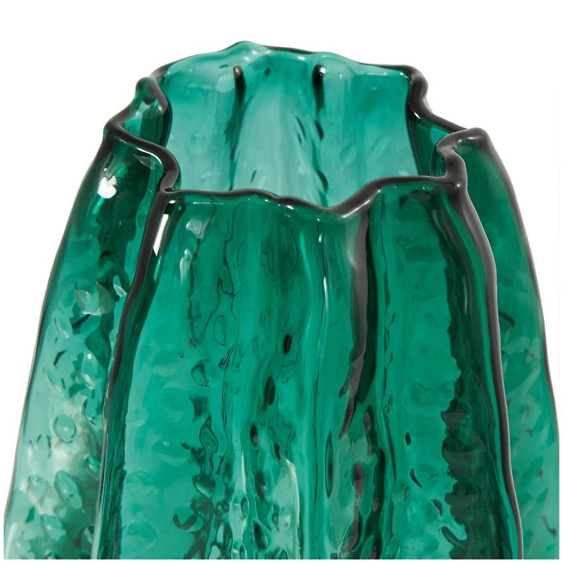 14" Green Wavy Glass Vase