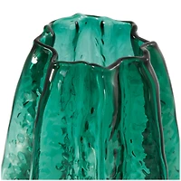 14" Green Wavy Glass Vase