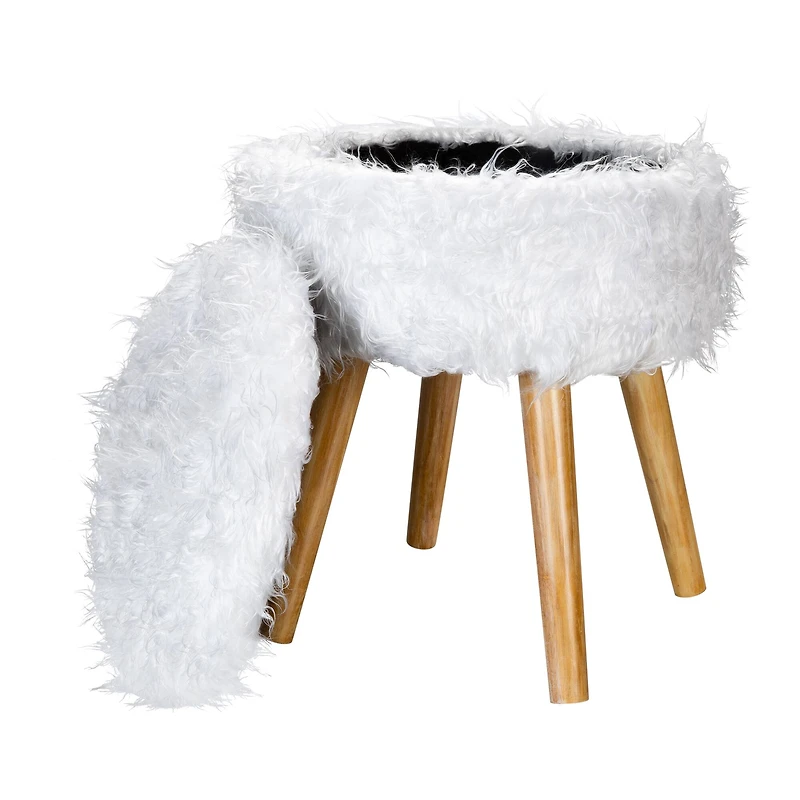 Organize It All White Faux Fur Storage Ottoman