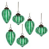 Green Ribbed Crackle Glass Ornament Set