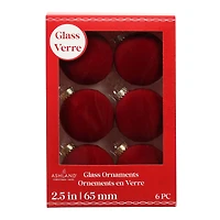6 Pack 2.5" Dark Red Flocked Glass Ball Ornaments by Ashland®