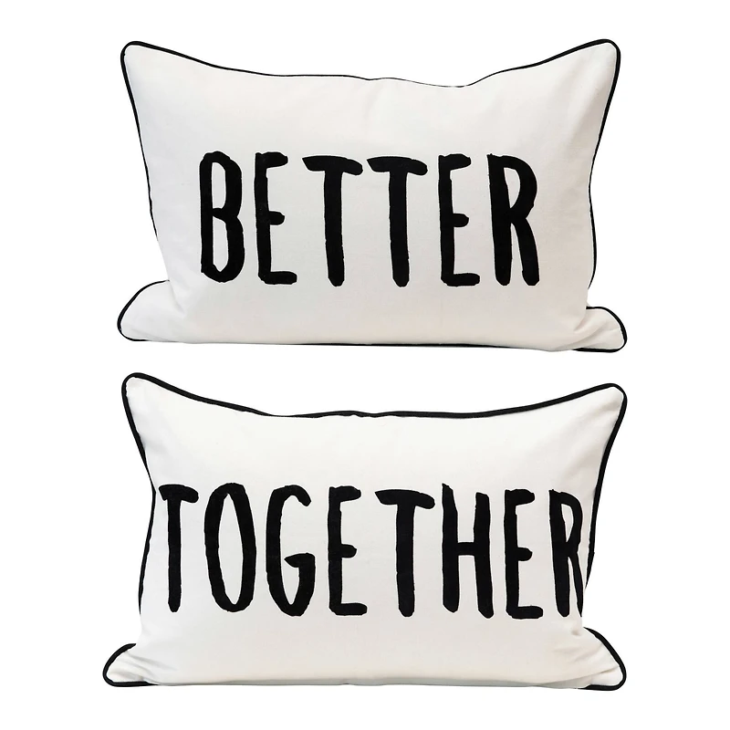 Hello Honey® Cream & Black Better Together Applique Lumbar Pillow