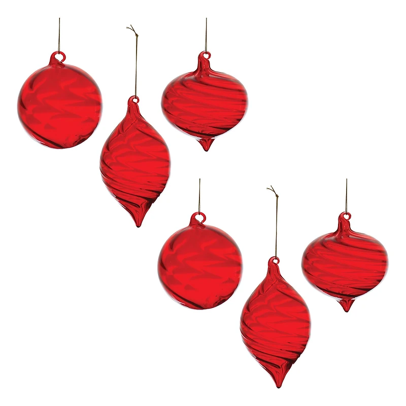 Red Swirl Glass Ornaments Set