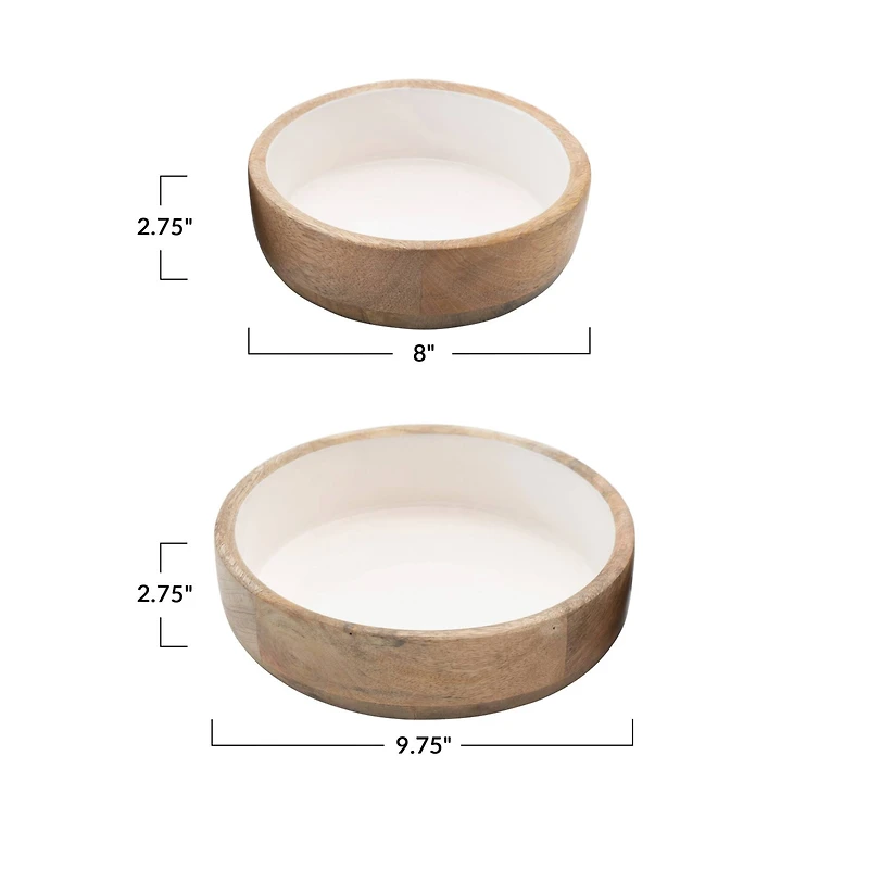 Hello Honey® Mango Wood Bowl with White Enameled Interior Set