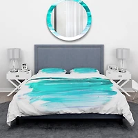 Designart 'Turquoise Paint Strokes on White Background' Abstract Bedding Set