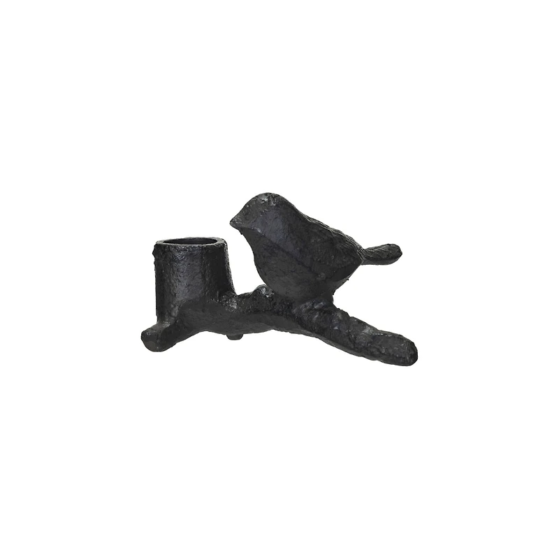 Hello Honey® 4.75" Black Cast Metal Taper Candleholder with Bird on Branch