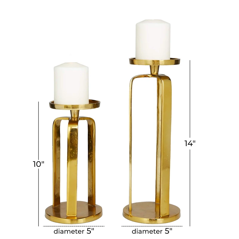 Set of 2 Gold Aluminum Modern Candle Holder, 14" x 5" x 5"