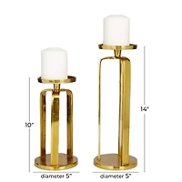 Set of 2 Gold Aluminum Modern Candle Holder, 14" x 5" x 5"
